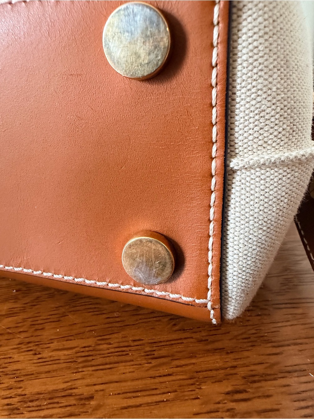 Balmain B-Buzz Cream Canvas and Tan Leather Logo Satchel - Picture 9 of 15